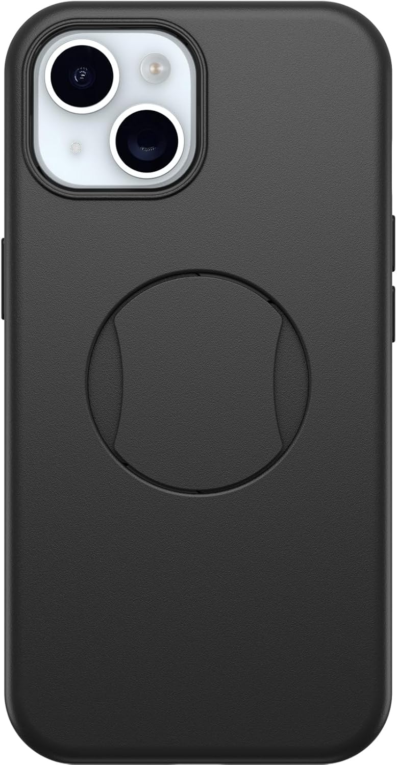 OtterBox Funda OtterGrip Symmetry Series para iPhone 15, iPhone 14 y iPhone 13 – NEGRO, agarre integrado, funda elegante, se ajusta a MagSafe,