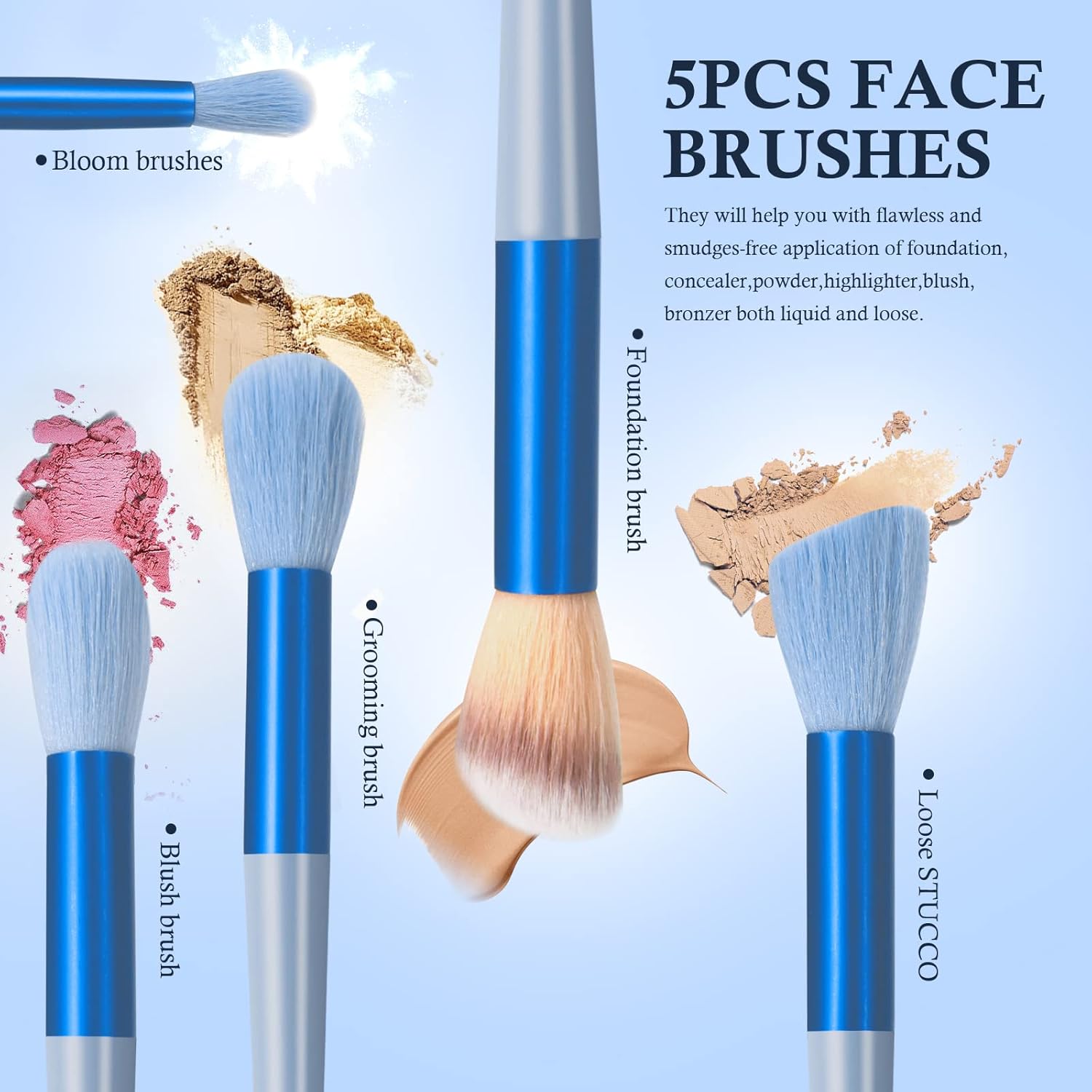 Juego de brochas de maquillaje, 17 piezas, base en polvo, rubor, corrector, mezcla de contorno de sombra de ojos, juego de brochas de maquillaje
