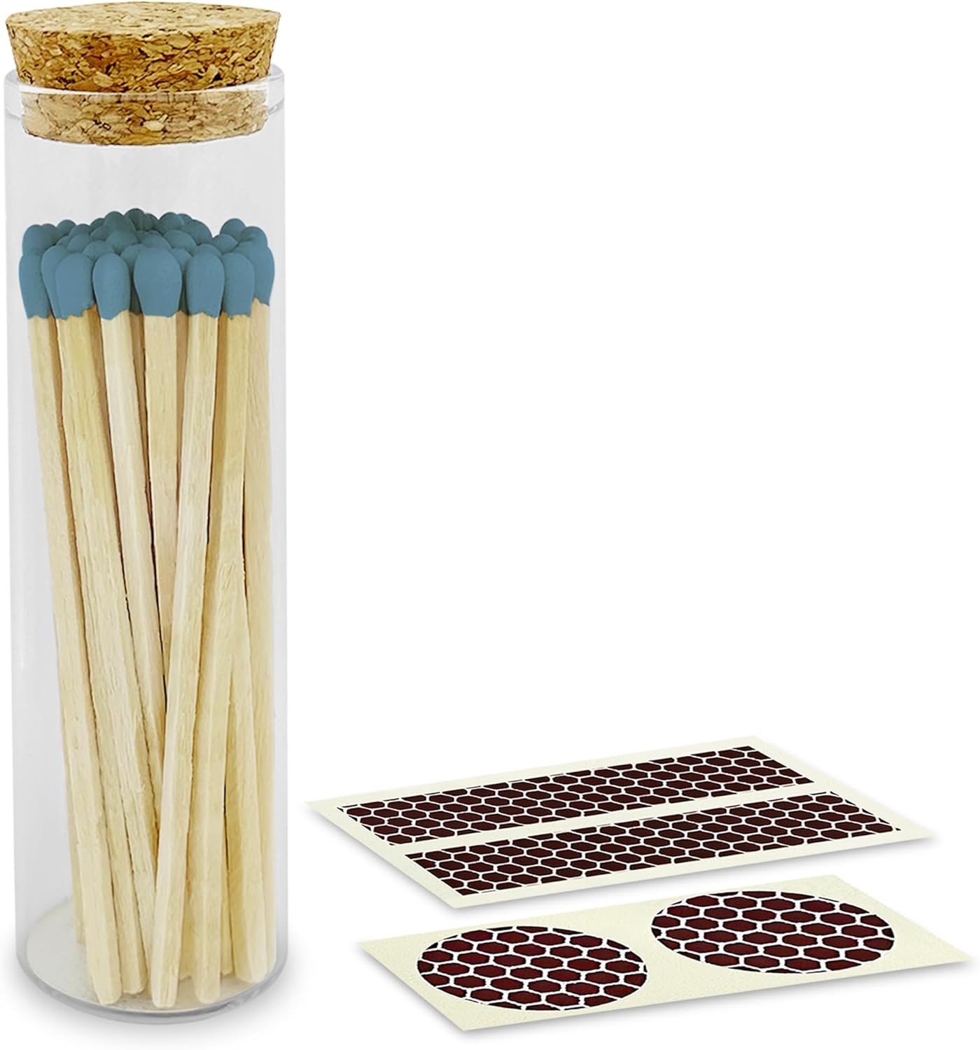 Thankful Greetings Cerillas de acero azul de 4 pulgadas en un frasco + calcomanías incluidas  100 elegantes y modernas combinaciones decorativas de