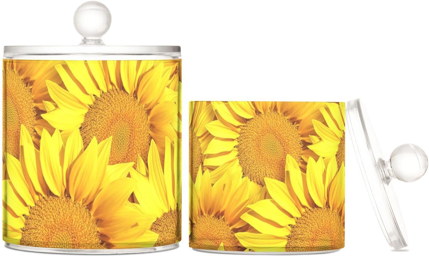 Tarros de girasoles con tapas, contenedores de almacenamiento de baño, recipientes de almacenamiento de algodón para dormitorio, artículos