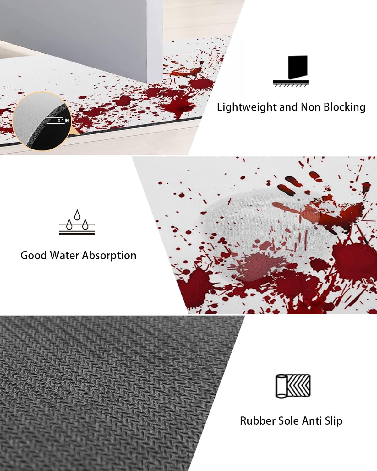Juego de 2 alfombras de baño de Halloween, 2 piezas de mano de sangre, espeluznante, alfombra de baño espeluznante con temática de zombi, tapetes de