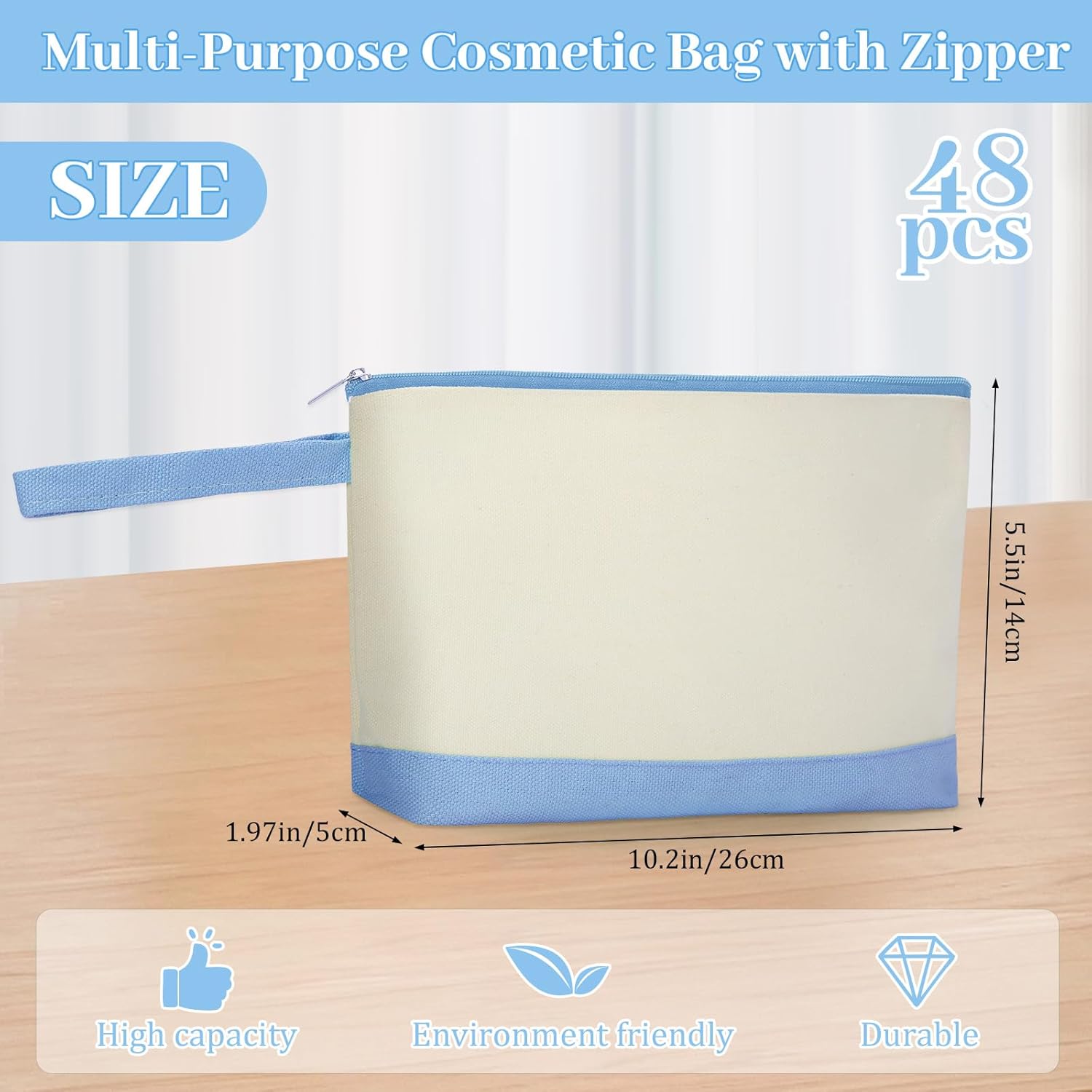 Silkfly 48 bolsas de maquillaje de lona de algodón, bolsa de cosméticos de lona de 10.2 x 5.5 x 2 pulgadas, bolsa de maquillaje de dos tonos a