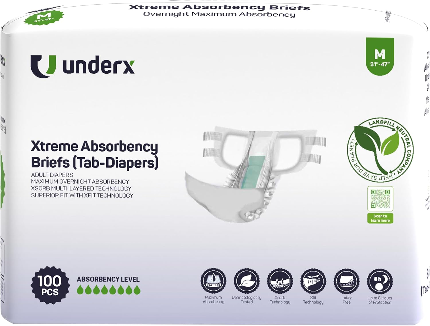 UnderX Xtreme – Pañales desechables para adultos, 100 unidades, mediano, unisex