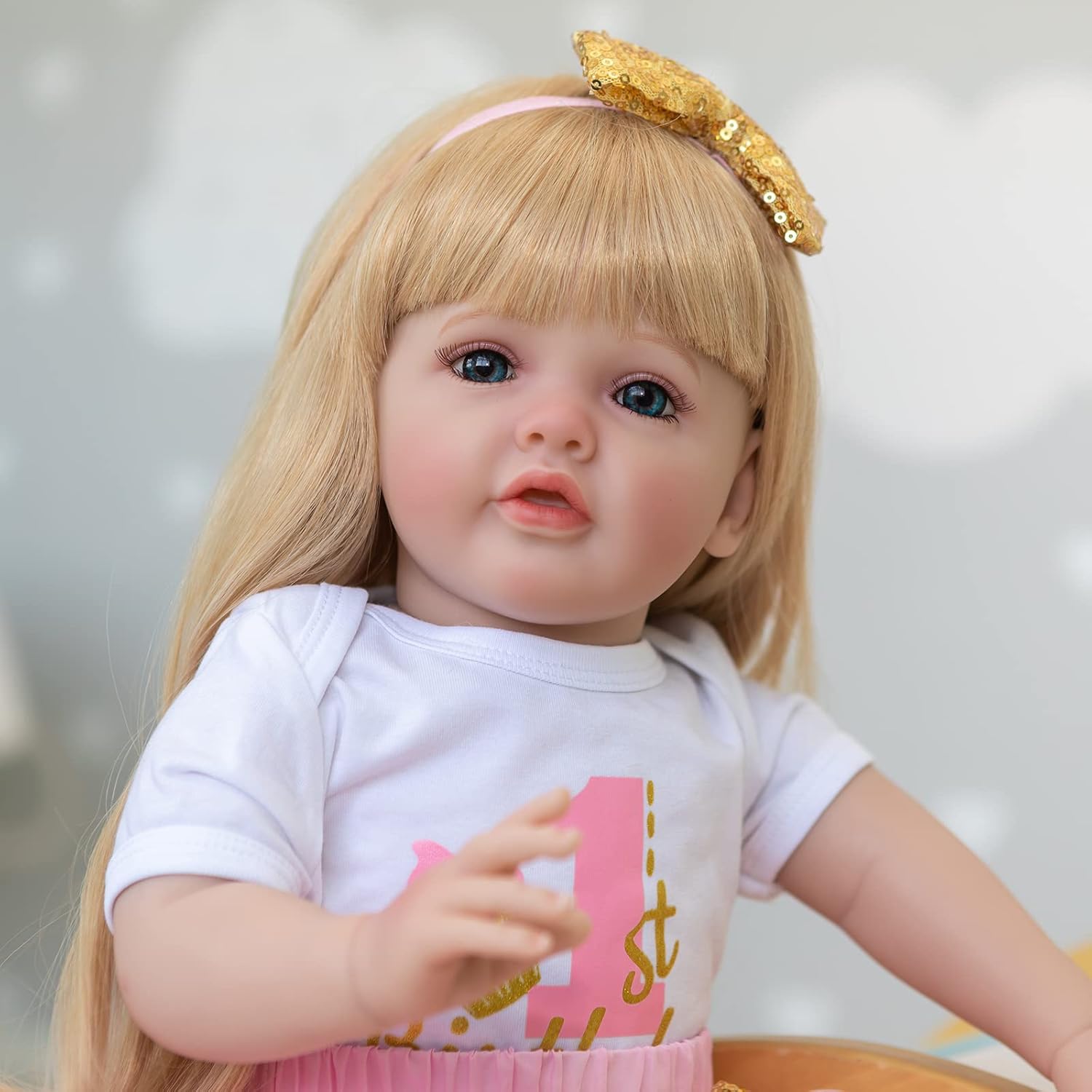 iCradle Muñeca Reborn Girl de 24 pulgadas, de silicona, realista, muñeca recién nacida, muñeca de bebé recién nacida, cuerpo de algodón suave, hecho