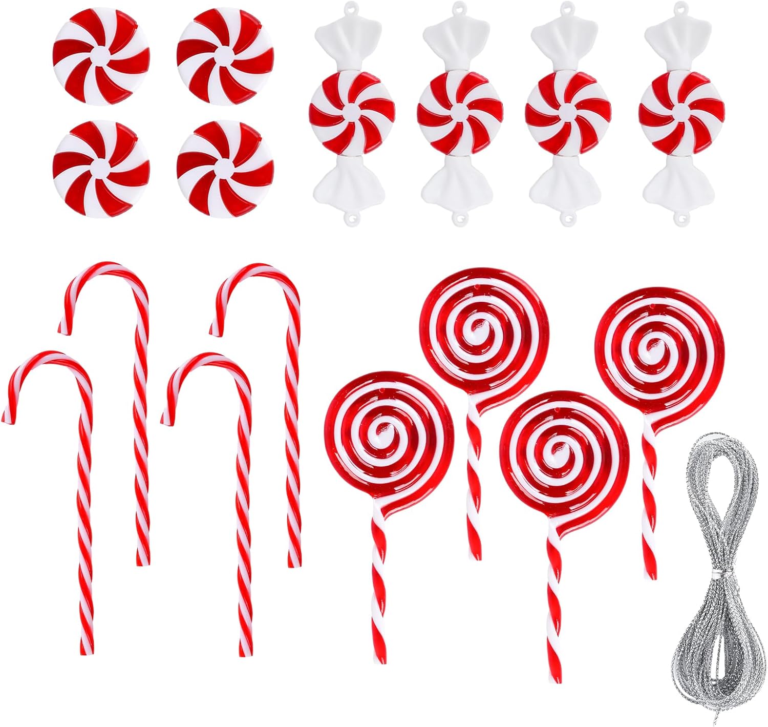 16 piezas de decoraciones de bastón de caramelo de Navidad, decoraciones colgantes colgantes de árbol de Navidad, piruletas torcidas dulces de