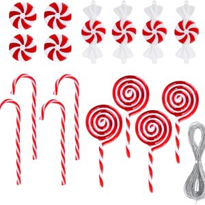 16 piezas de decoraciones de bastón de caramelo de Navidad, decoraciones colgantes colgantes de árbol de Navidad, piruletas torcidas dulces de 16 piezas de decoraciones de bastón de caramelo de Navidad, decoraciones colgantes colgantes de árbol de Navidad, piruletas torcidas dulces de