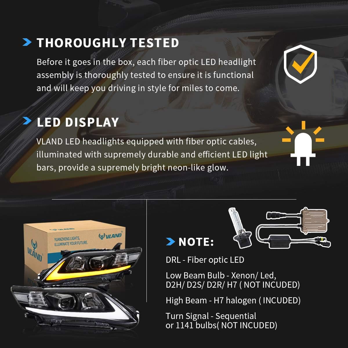 VLAND Faros delanteros de proyector LED compatibles con Toyota Camry Base, LE, SE y XL 2010 2011 (versión de EE. UU.) con secuencial
