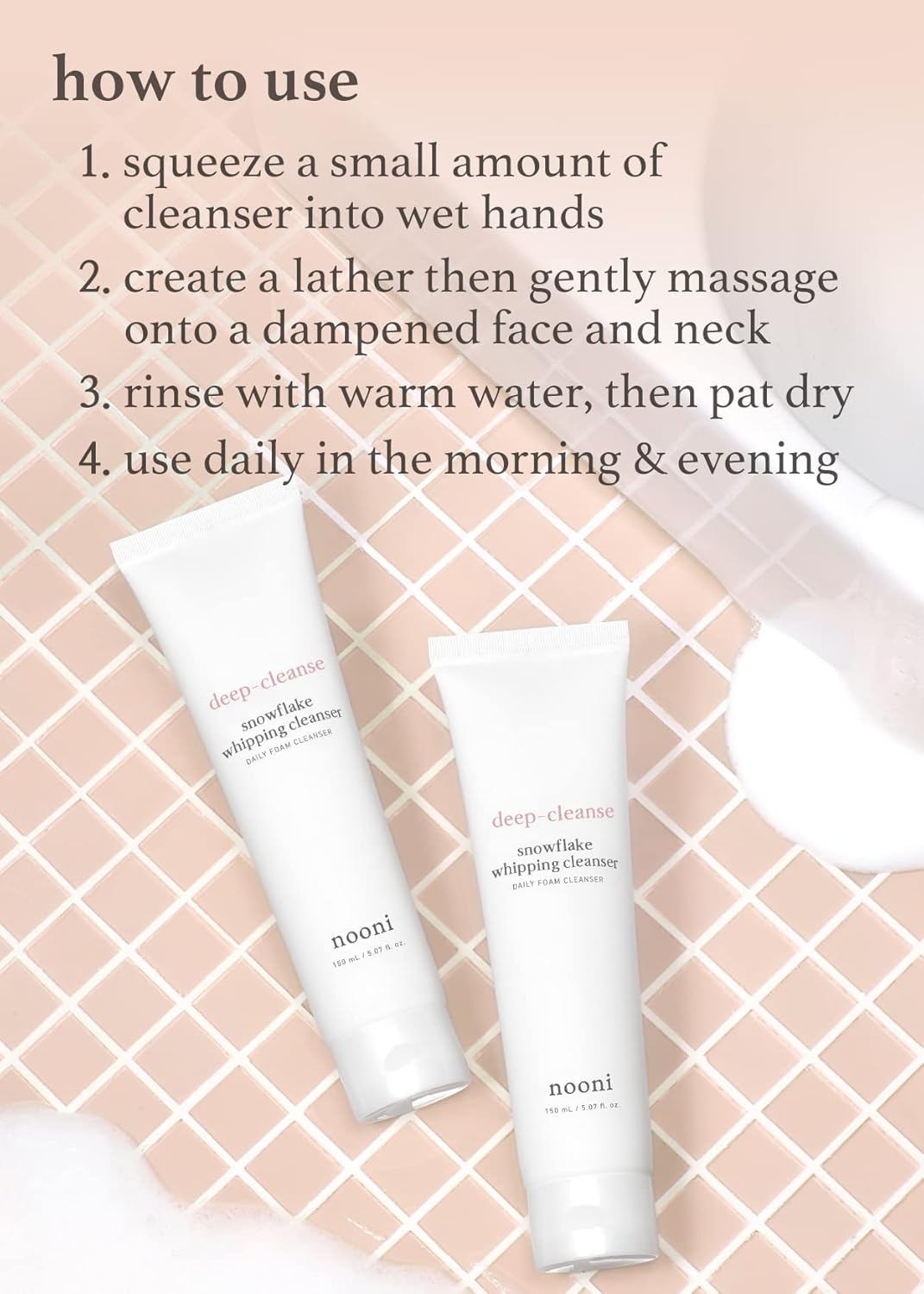 NOONI Daily Face Wash  Limpiador batidor de copo de nieve  Espuma, nutre, refina y elimina impurezas, para todo tipo de piel, 5.07 onzas líquidas