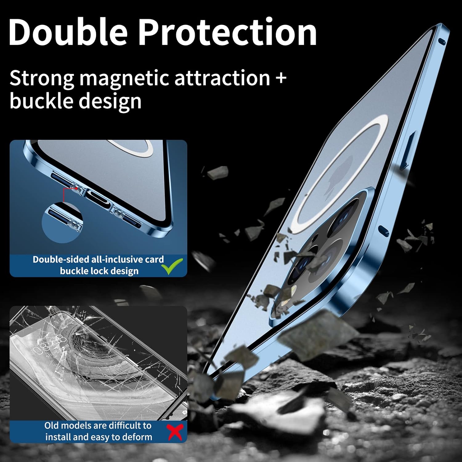 Jonwelsy Funda para iPhone 13, compatible con Magsafe funda de protección de cuerpo completo de 360 grados, parachoques magnético de metal de
