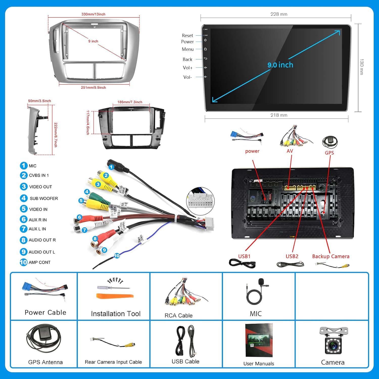 Para Honda Pilot 2006-2008 Android Car Stereo 2+32G con WiFi Navegación GPS Reproductor de radio Espejo Link para AndroidiOS Teléfono 9 pulgadas HD