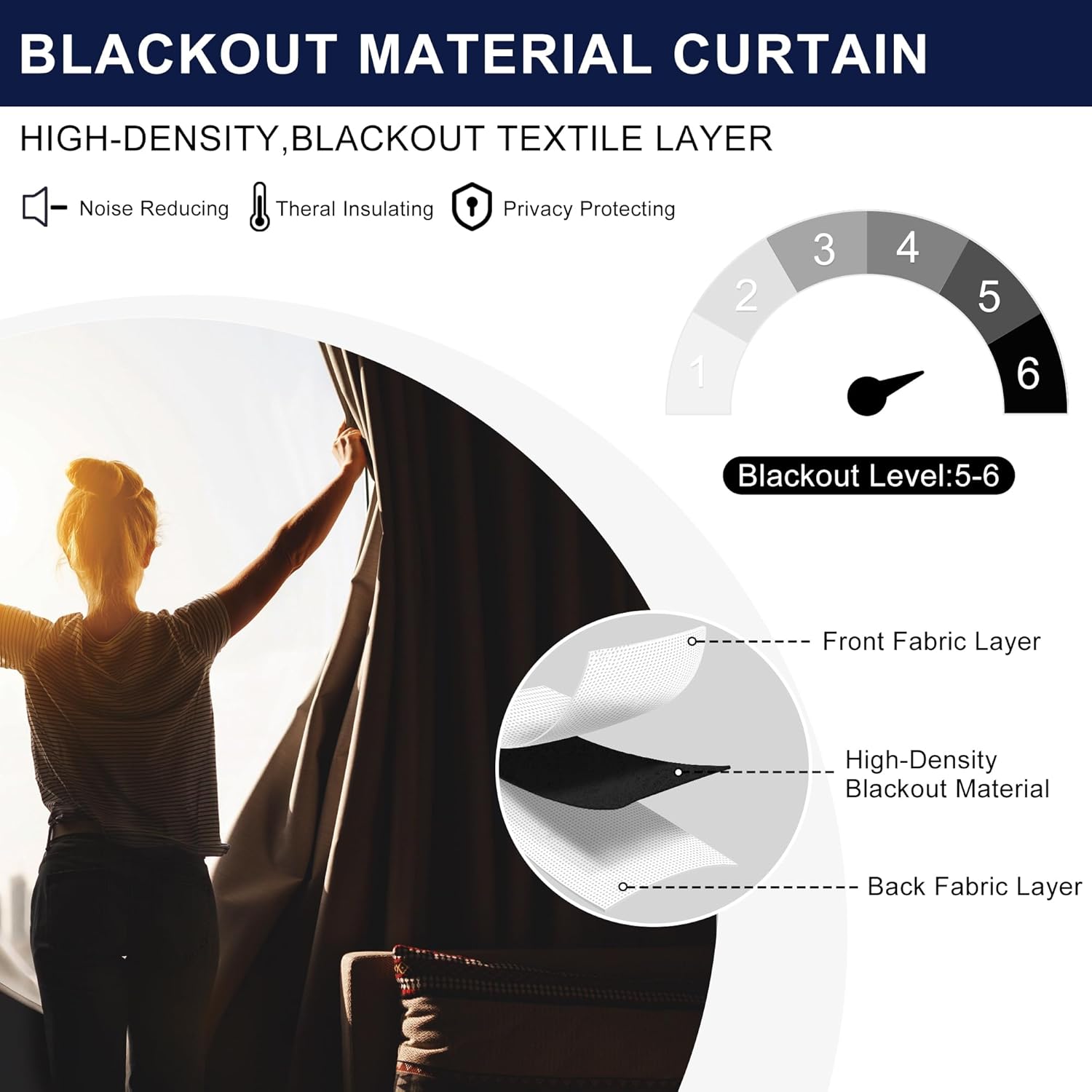 Hiasan Cortinas opacas de 72 pulgadas de largo para dormitorio, con aislamiento térmico, bolsillo para barra y pestañas traseras para sala de estar,