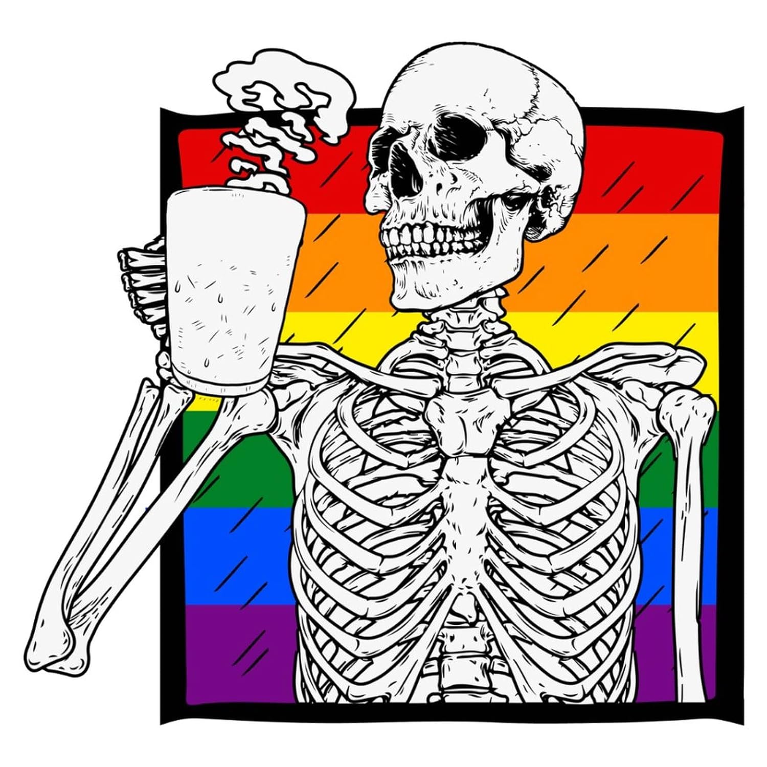 Calcomanías de pared para beber café, calavera LGBT, calcomanía para pared, diseño de orgullo arcoíris, lesbianas, gay, LGBTQ, calcomanías de vinilo