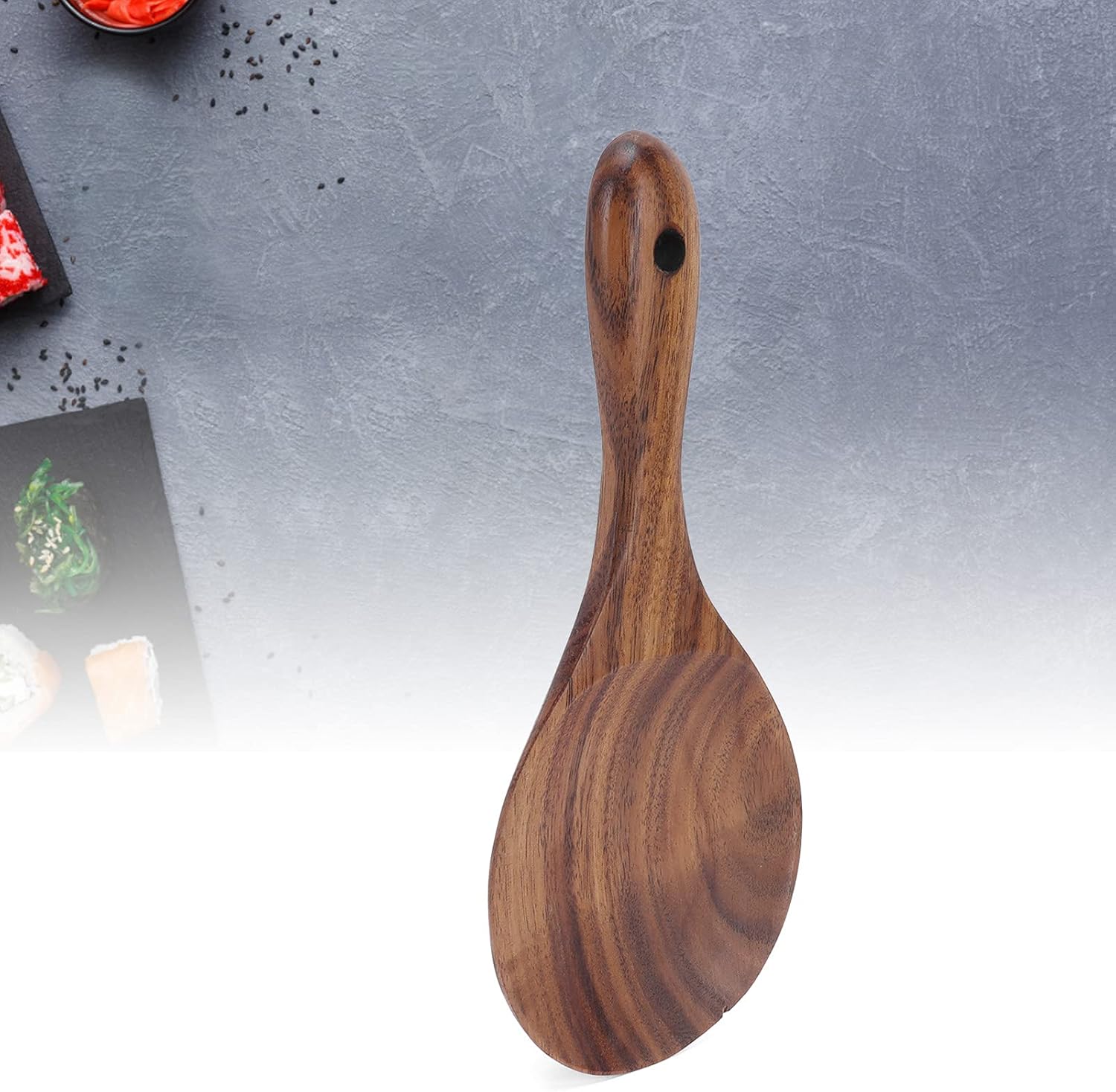 Paleta de arroz, cuchara de paleta de arroz de madera antiadherente con cabeza redonda poco profunda cuchara de madera para servir cuchara de arroz,