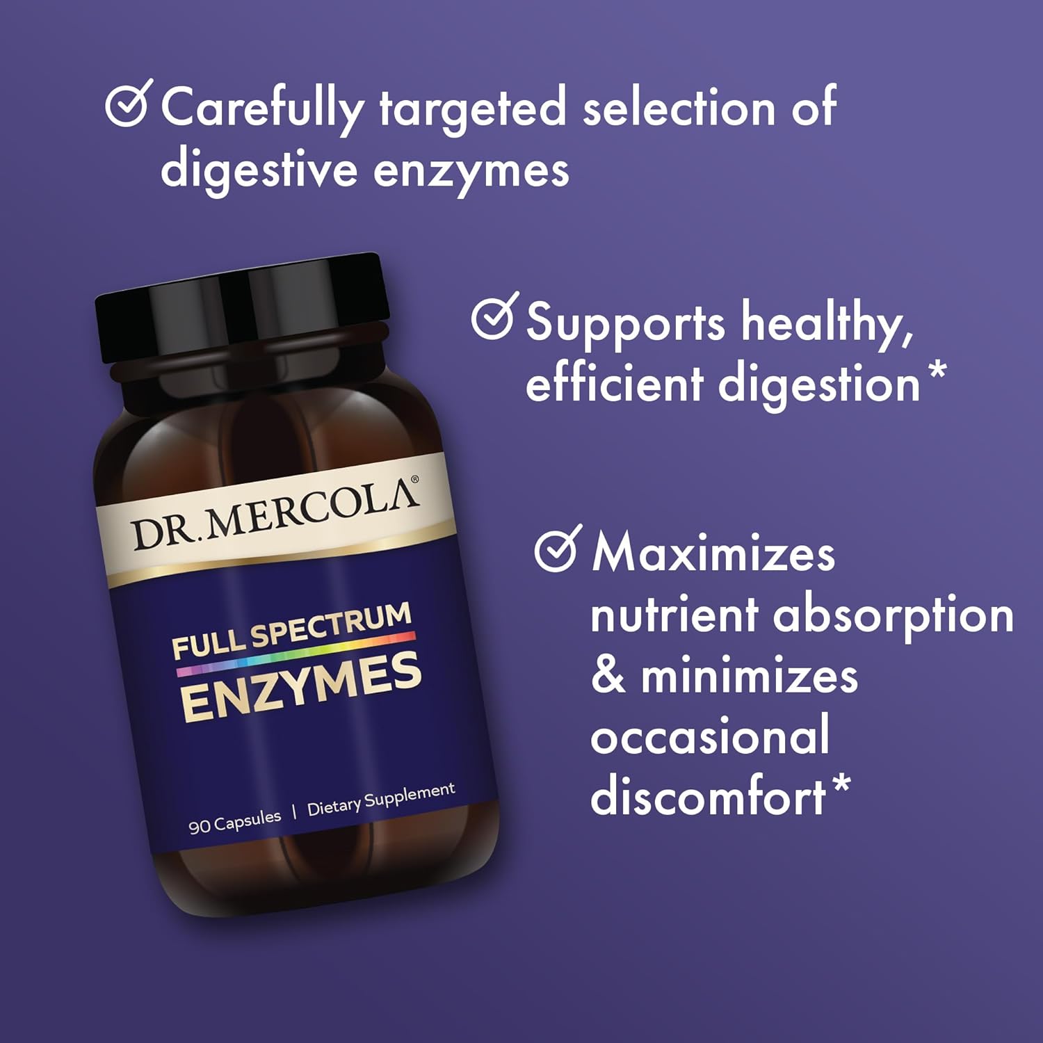 Dr. Mercola, Suplemento dietético de enzimas de espectro completo, 90 porciones, paquete de 3 (90 cápsulas), soporte digestivo, sin OMG, sin soja,