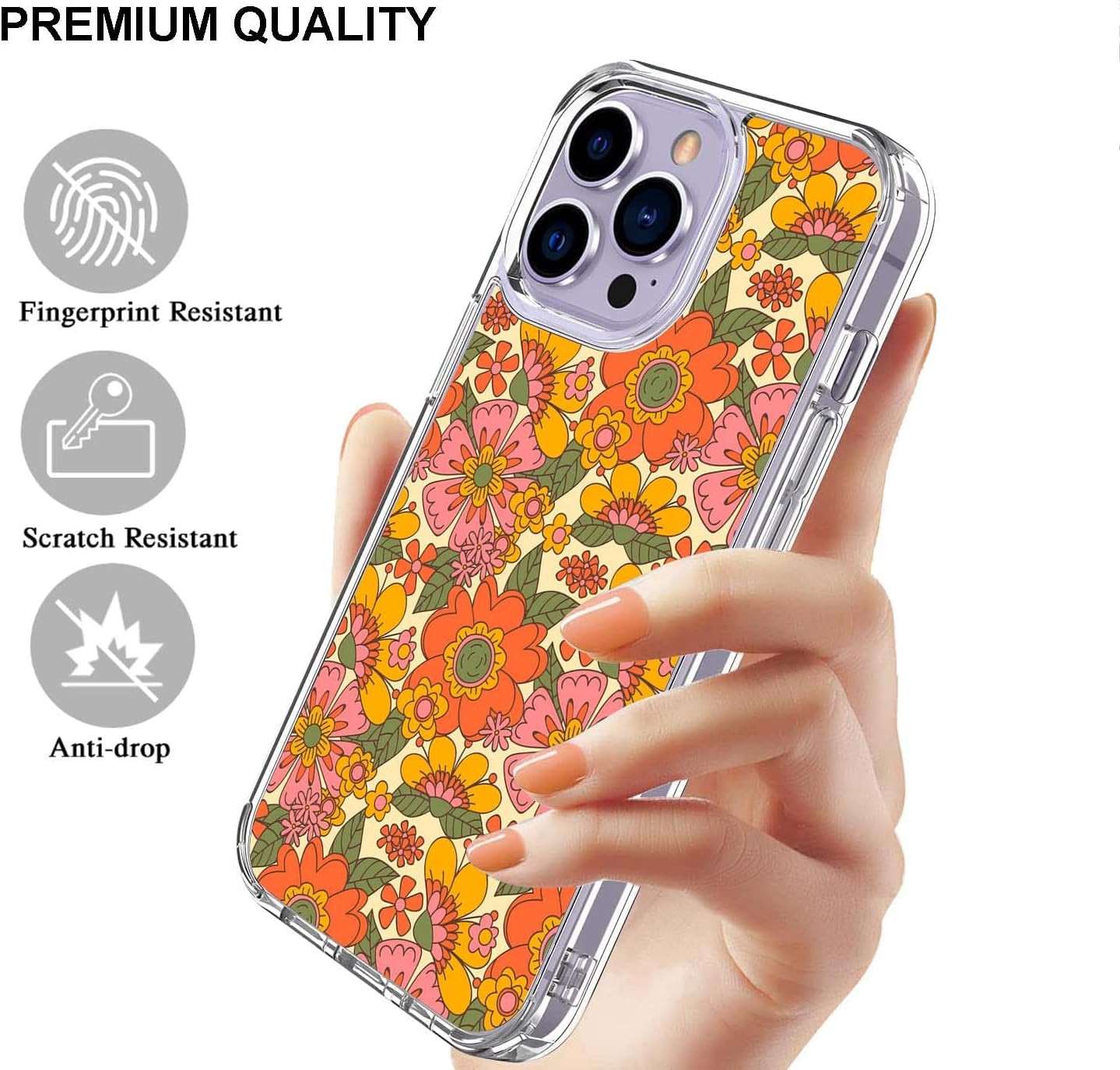 Dawjeg Funda de flores retro Groovy compatible con iPhone 15 Pro Max, funda floral hippie de los años 70 para iPhone 15 Pro Max, funda protectora