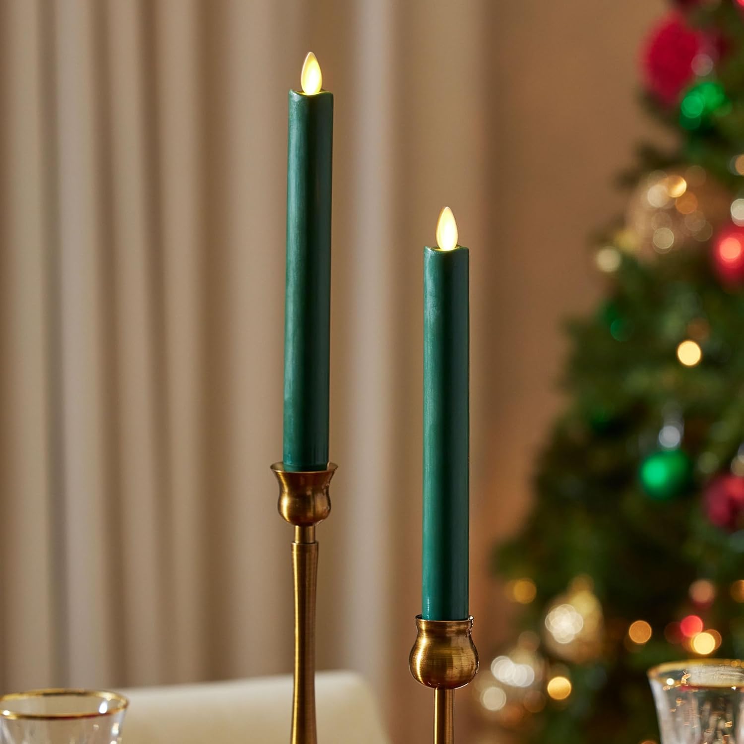 Luminara Juego de 2 velas LED de llama móvil (1 x 9.75), vela sin llama, borde derretido, cera suave, sin perfume (verde)