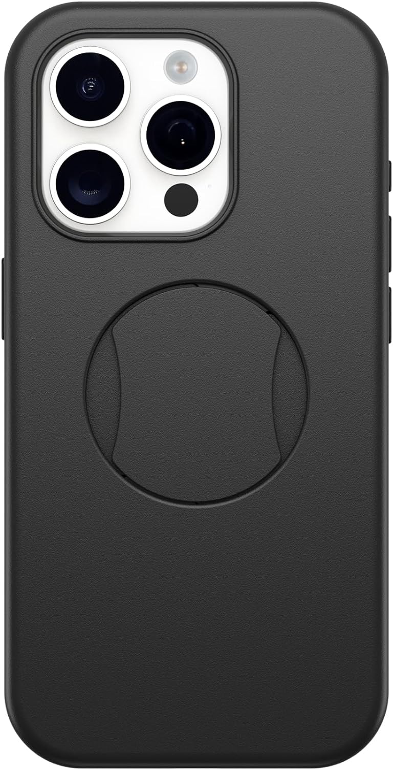 OtterBox Funda OtterGrip Symmetry Series para iPhone 15 Pro (solamente) – NEGRO, agarre integrado, funda elegante, se ajusta a MagSafe, bordes