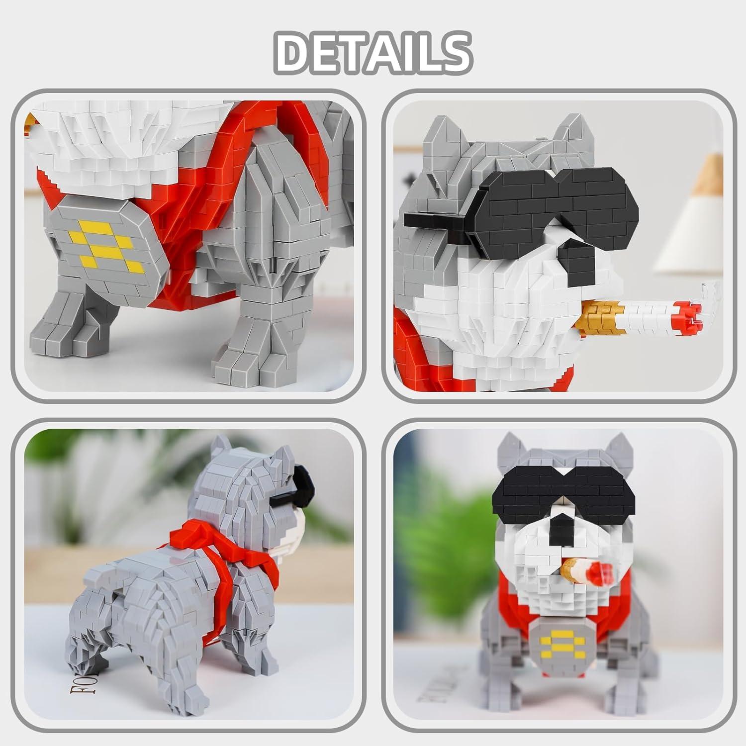 QLT – Kit de bloques de construcción de micromicrobloques de construcción con diseño de animales lindos Bully Pitbull, juguetes de construcción para