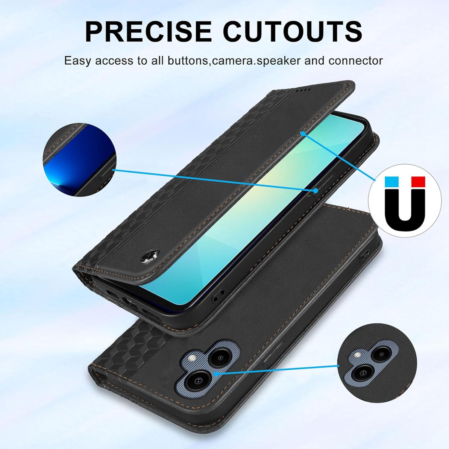 Funda tipo cartera para Samsung Galaxy A06 2024 – Funda de piel sintética con ranuras para tarjetero, funda magnética fuerte para teléfono, color
