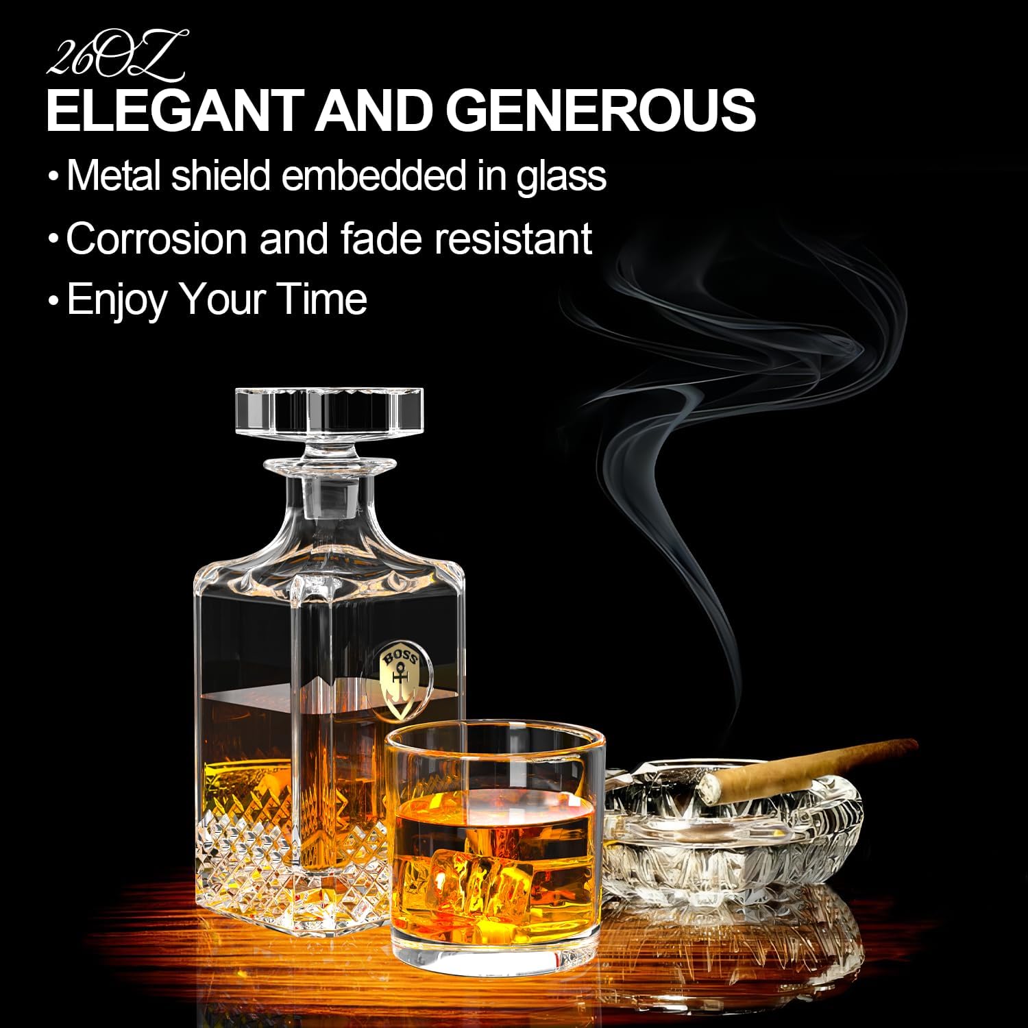Decantador de whisky con 2 vasos, juego creativo de decantador de whisky de cristal, decantador de whisky bourbon de 25 onzas, decantador de licor