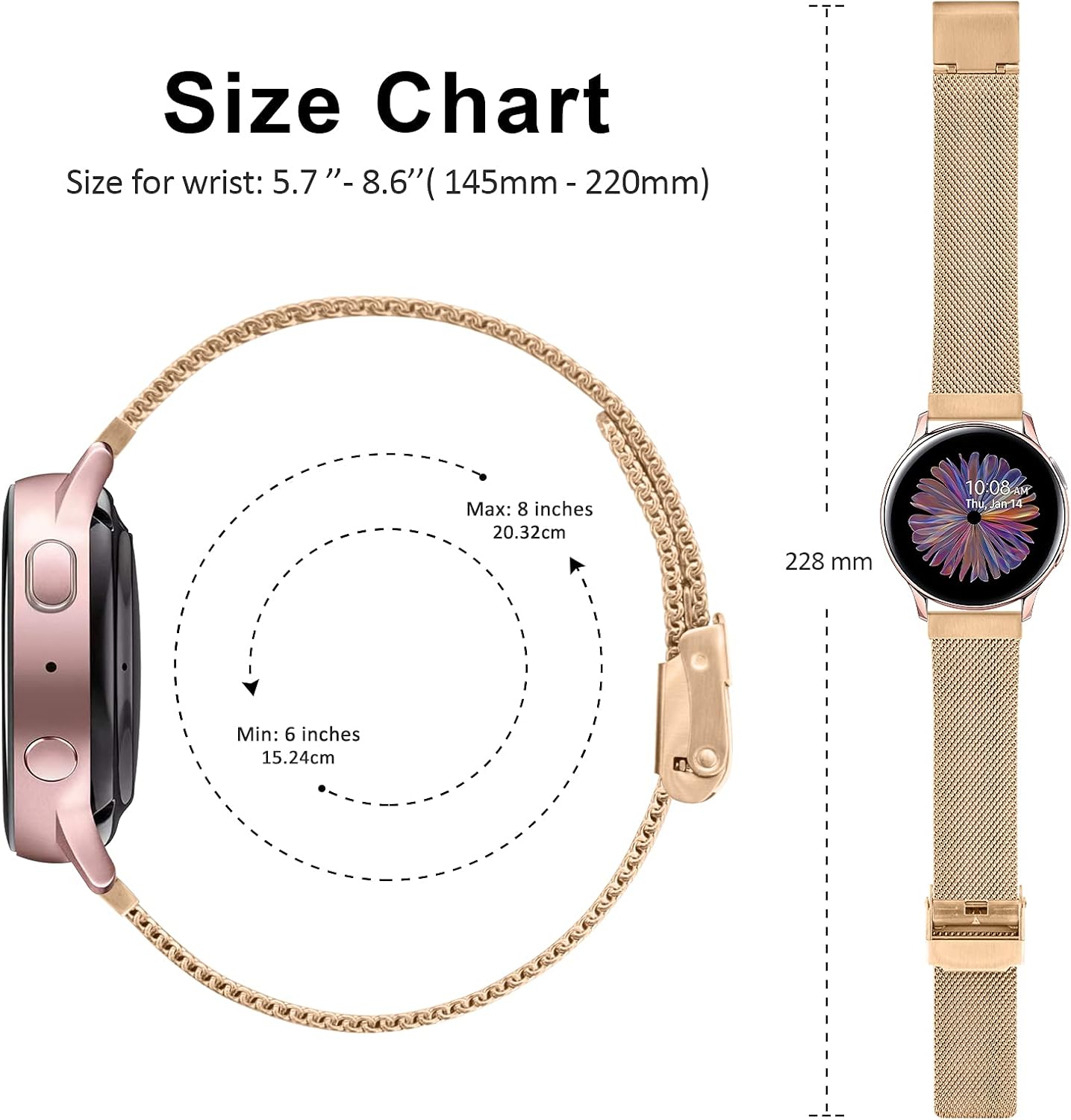 Correas de metal para Garmin Venu  Venu 2 Plus  Venu Sq Correa de reloj para mujeres y hombres, correa de repuesto de acero inoxidable de 0.787in