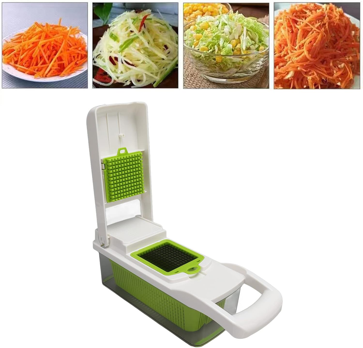 Todo en picador de verduras, rebanador de verduras y rallador de queso, picador de verduras de cebolla C Food C, utensilios de cocina con pelador,