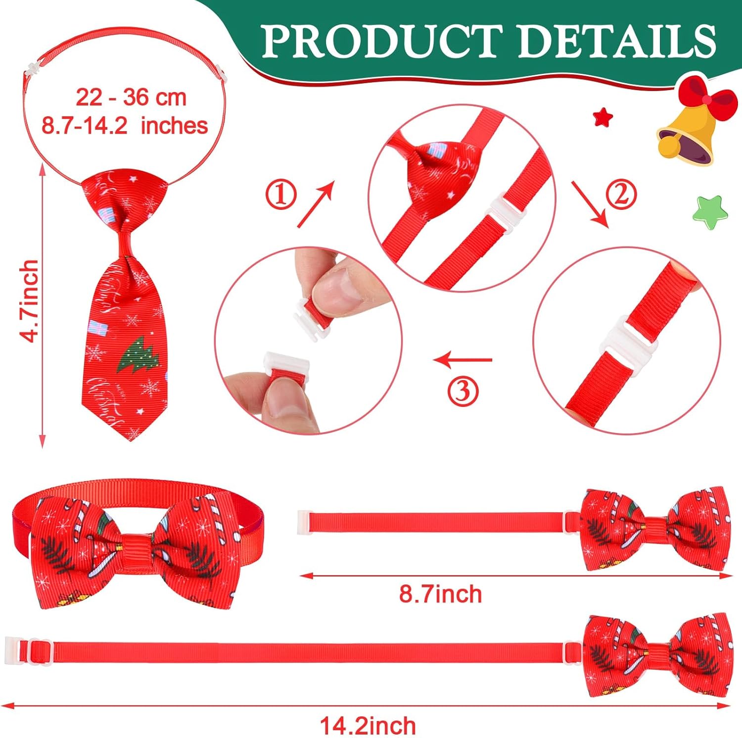 Chunful Juego de 150 corbatines de Navidad para perros y gatos, accesorios de aseo para perros pequeños y medianos (Santa Claus)