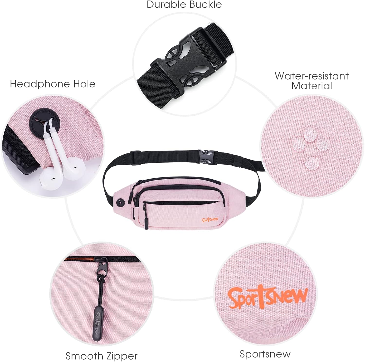 Riñonera grande para hombre con 5 bolsillos con cremallera, bolsa de cintura para correr, deportes, entrenamiento, viajes, Rosado, talla única ,
