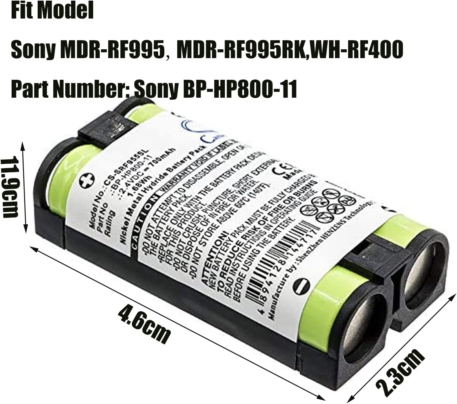 CS Cameron Sino Batería de repuesto de 700 mAh  1.68 Wh para Sony MDR-RF995, MDR-RF995RK, WH-RF400, BP-HP800-11