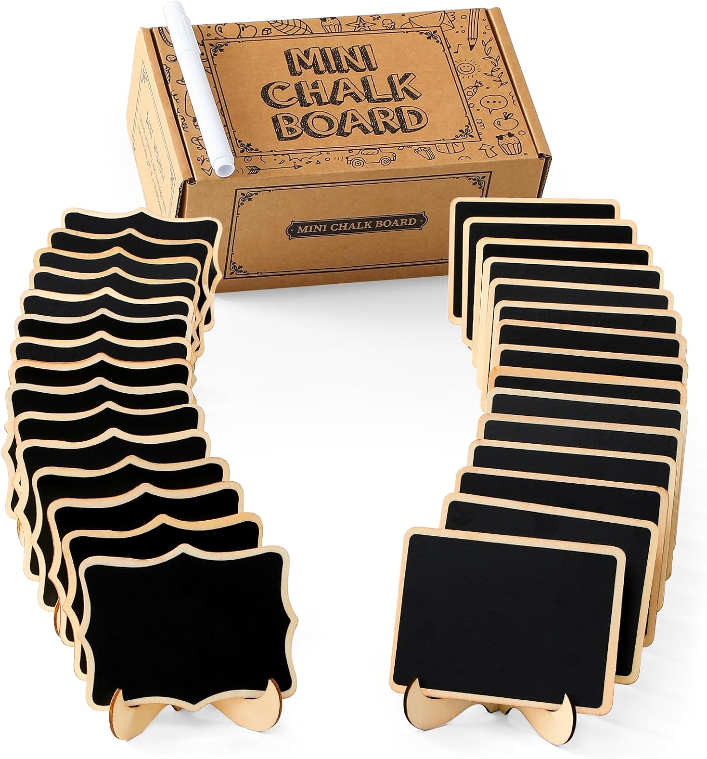 Paquete de 30 mini letreros de pizarra para alimentos con soporte de caballete, pizarra pequeña para letreros de boda, letreros de comida, tarjetas