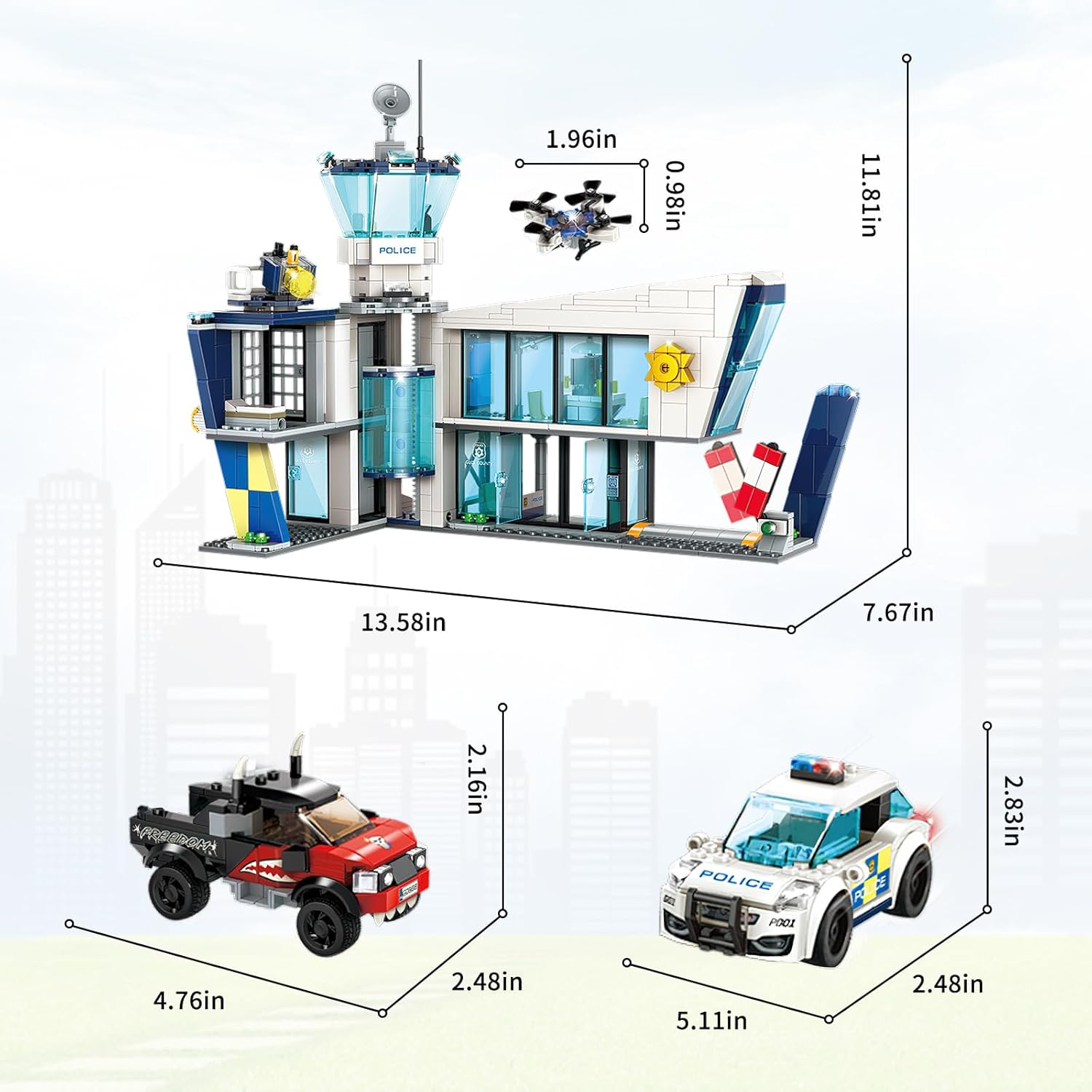 Juego de construcción STEM de estación de policía de la ciudad, compatible con militares, kit de construcción para niños, 887 piezas, el mejor