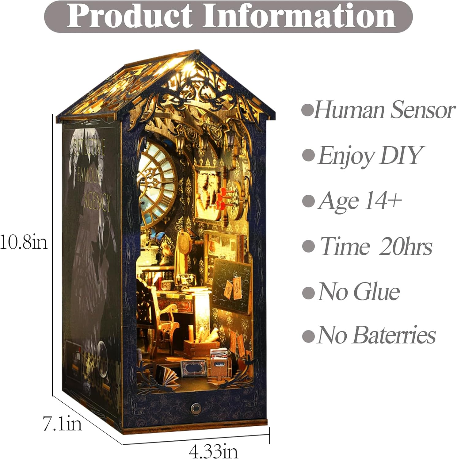 ISSEVE Kit de rincón de libros para bricolaje, rompecabezas de madera 3D, kit de casa en miniatura para decoración de estante de libro, soporte de