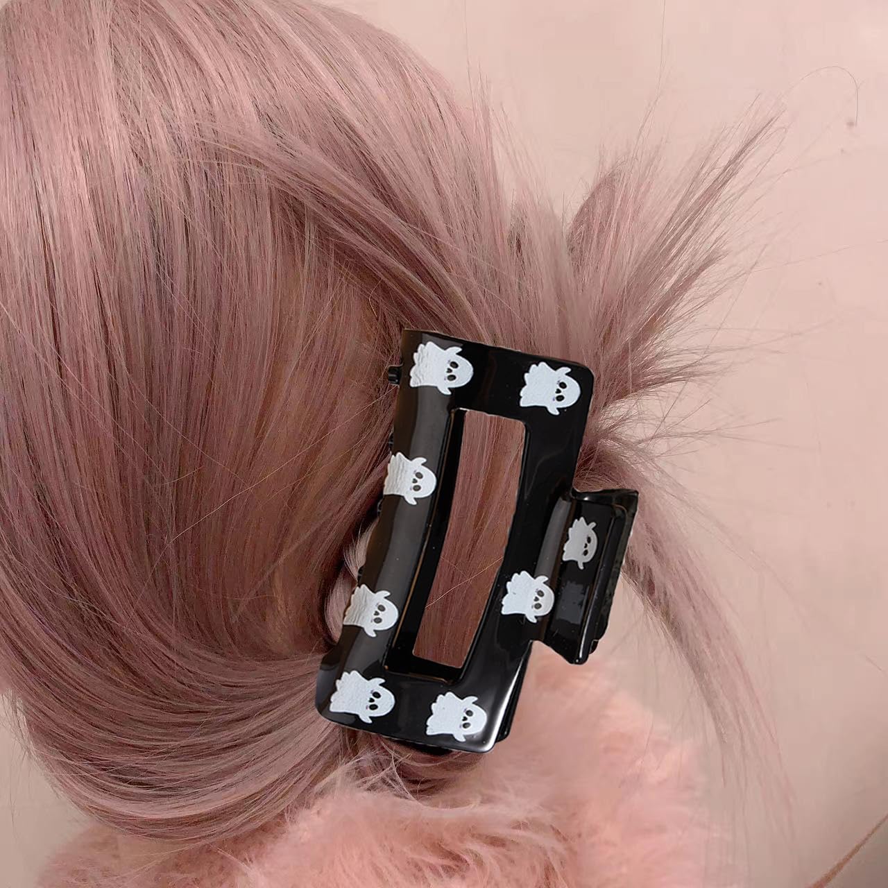 Pinzas cuadradas para el cabello de Halloween, pinzas de garra de tiburón ahuecadas negras, horquillas con bonito diseño de fantasma, accesorios