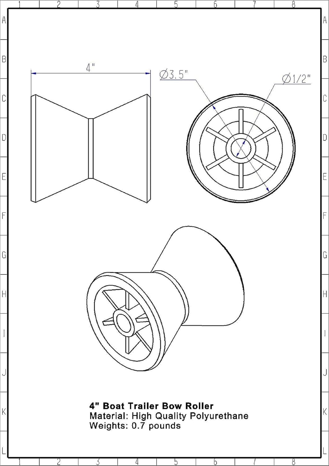 Rodillo de arco de remolque de barco de 4 pulgadas para eje de 12 pulgadas