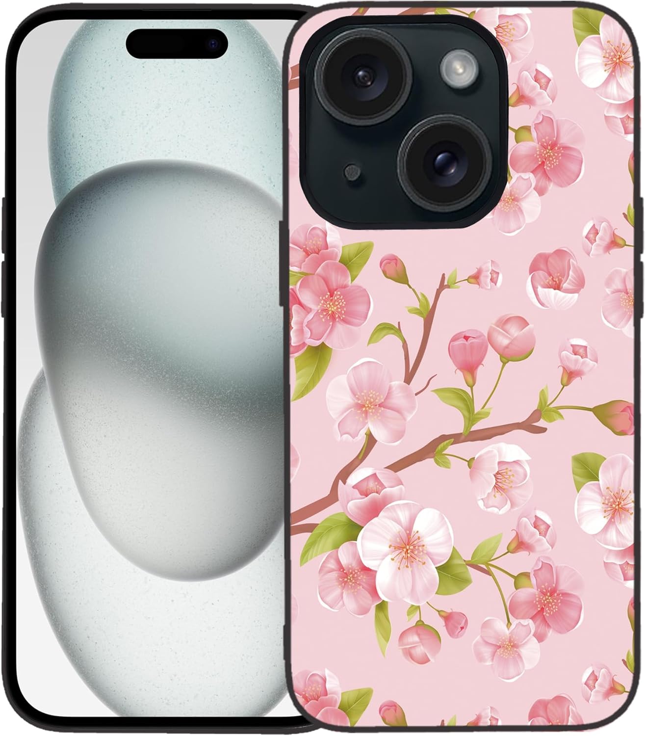 Losthll Funda compatible con iPhone 15 Plus, funda de teléfono con diseño de flores de cerezo, goma de silicona líquida suave, a prueba de golpes,