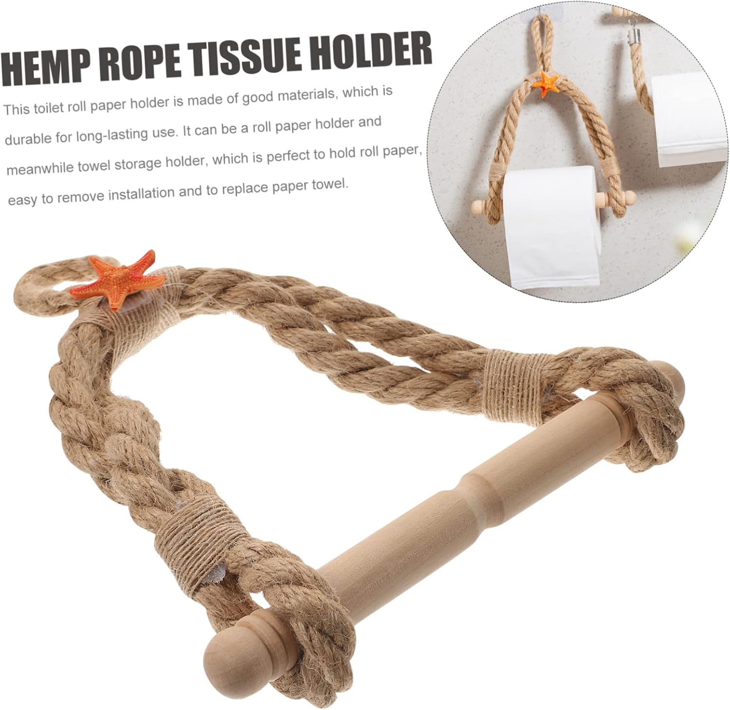 HOMSFOU Soporte para toallas de papel de cordel, soporte rústico para toallas de mano, soporte de papel higiénico de granja, anillo para toallas de