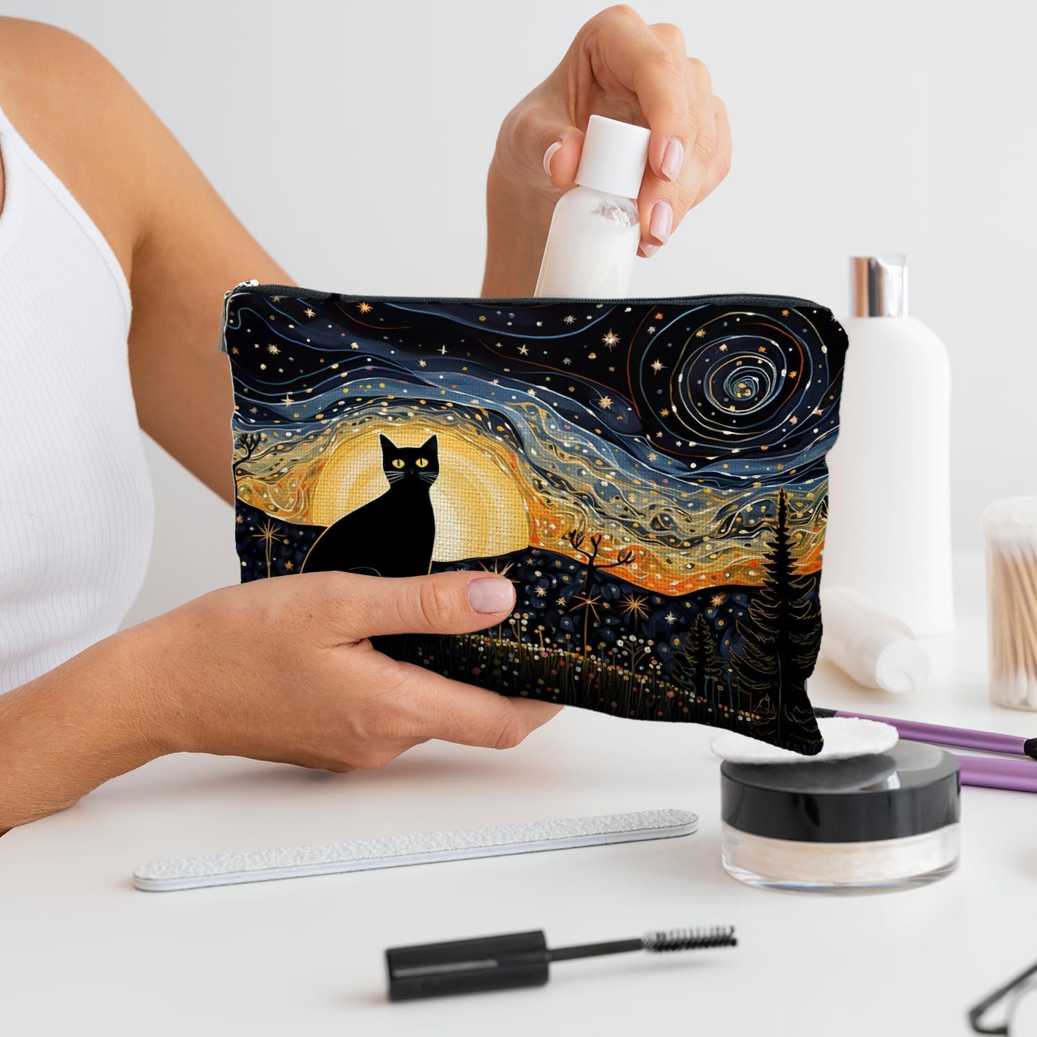 Bolsa de maquillaje de gatos, regalos para amantes de los gatos para mujeres, regalos de gatos, bolsa de cosméticos para gatos, regalos de gatos
