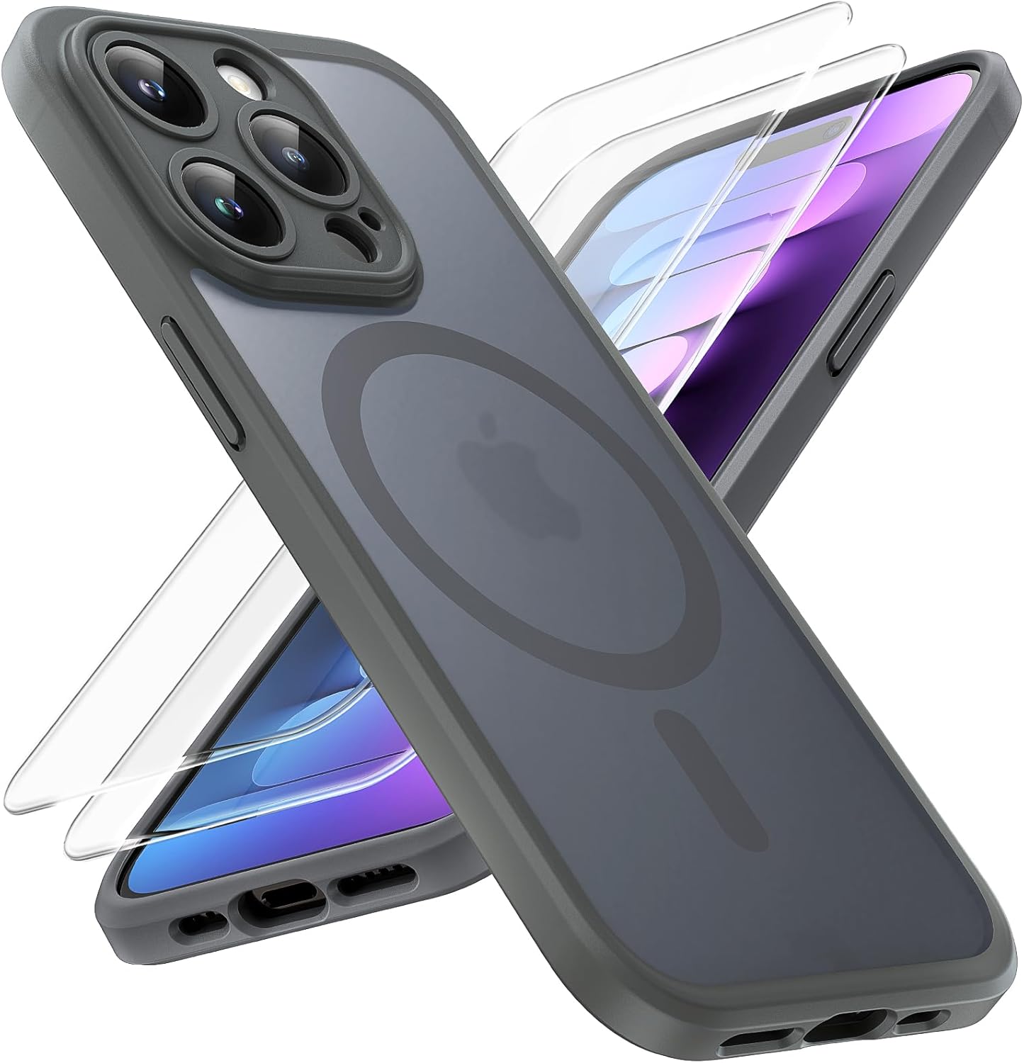 TOCOL Funda magnética 3 en 1 para iPhone 15 Pro, mejorada protección completa de cámara con 2 protectores de pantalla, compatible con MagSafe,