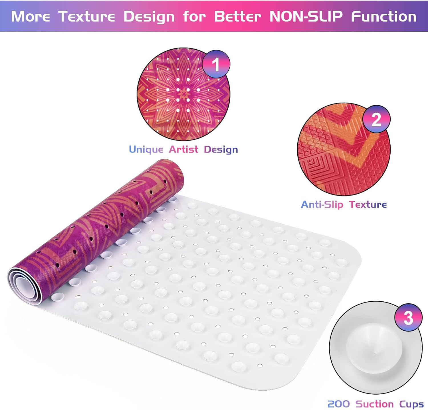 Reetual Alfombra de baño antideslizante para baño. Alfombra de baño colorida única. Alfombra de baño extra larga de 40 x 16 pulgadas para bañera con