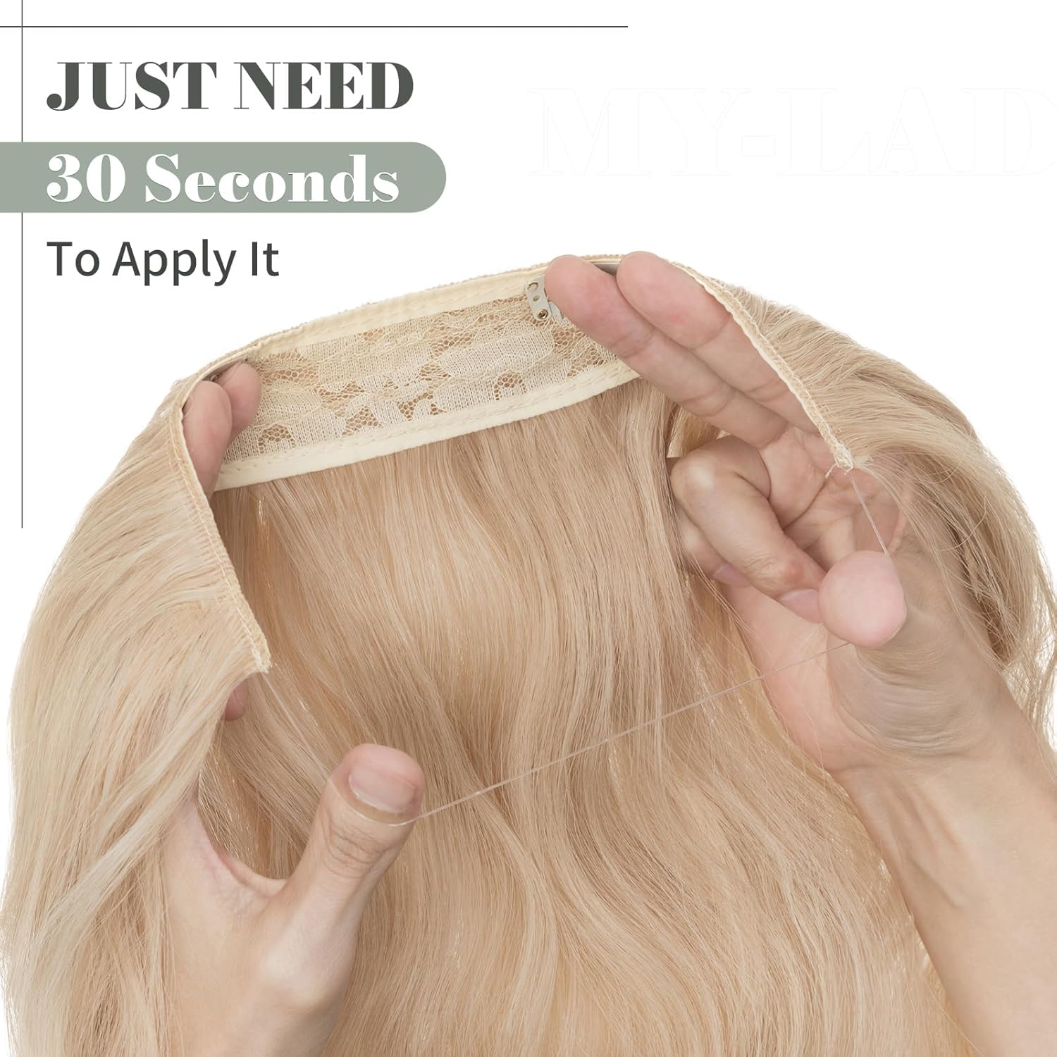 MY-LADY Extensiones de cabello con alambre invisible de 24 pulgadas, 5.96 oz, volumen grueso con diadema transparente, tamaño ajustable, 4 clips de