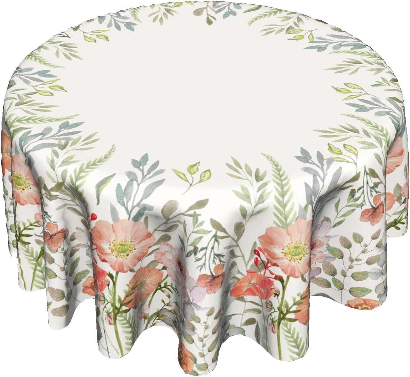 Giwawa Mantel de flores de amapola naranja de 60 pulgadas para mantel de granja, rústico, floral, verde, gris, botánico, resistente a las arrugas,