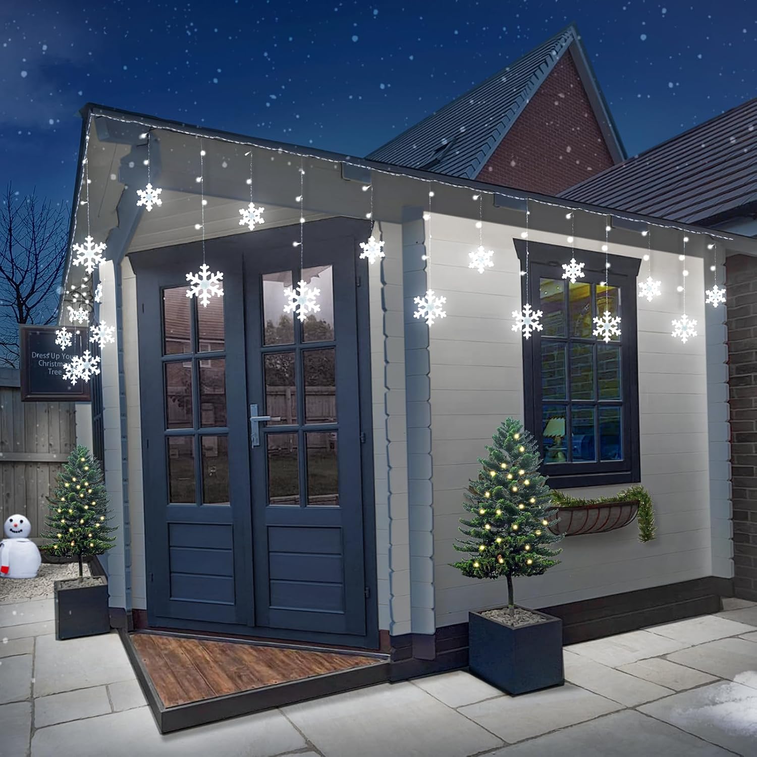 Aulanto Luces de Navidad para exteriores, luces de copo de nieve, 16.73 pies, 240 luces LED de copo de nieve, impermeables, con 20 gotas, 8 modos de