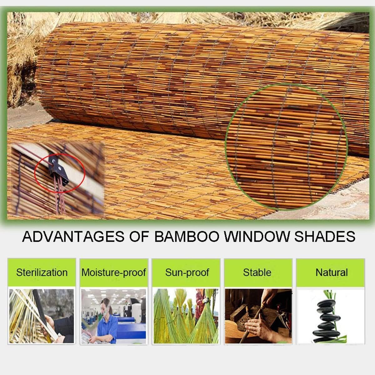 Persianas enrollables de caña para patio, 23 x 64 pulgadas, 36 x 64 pulgadas, 48 x 72 pulgadas, 60 x 72 pulgadas, 72 x 84 pulgadas, cortinas de