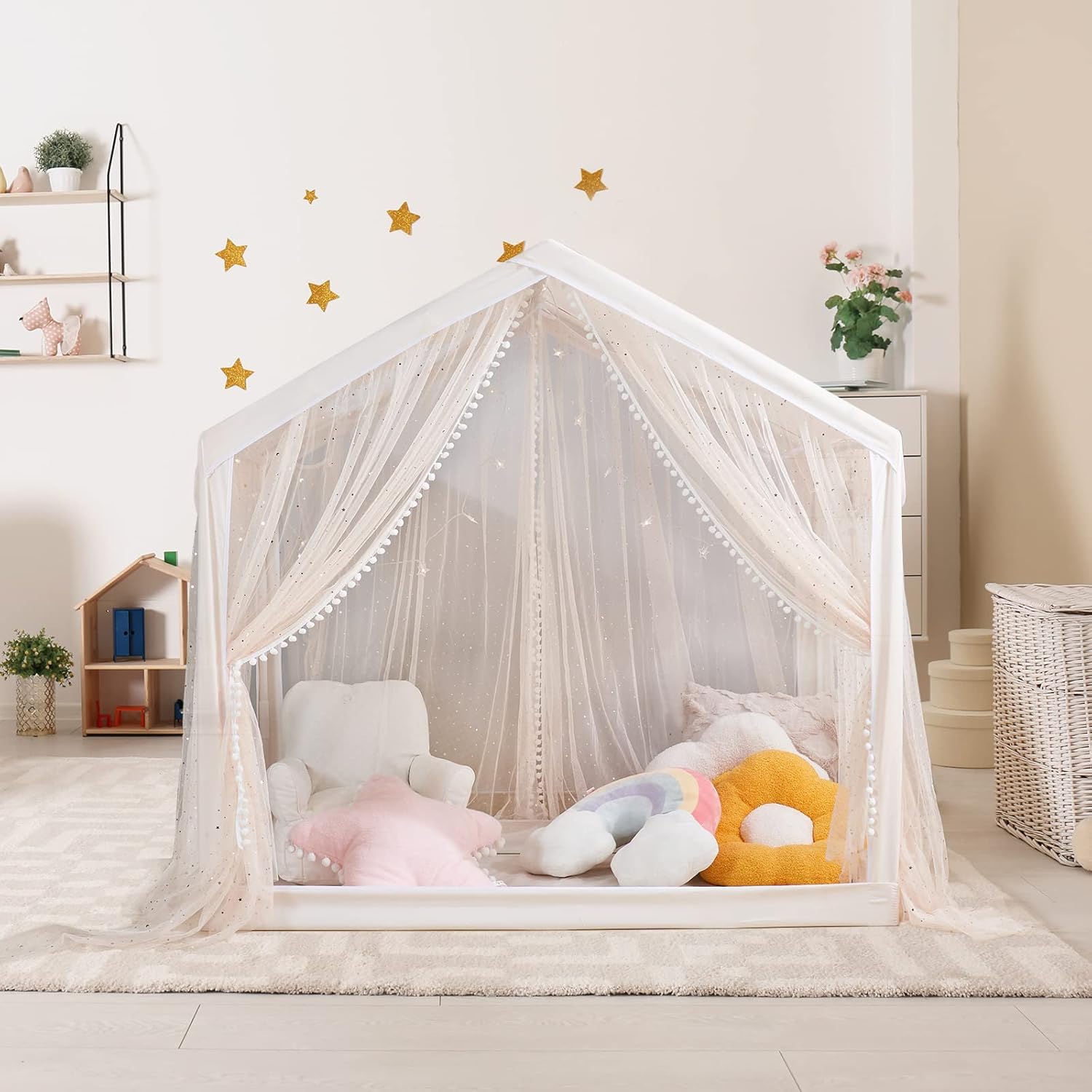 LOAOL Tienda de campaña para niños, casa de juegos transpirable para niños pequeños, tienda de campaña grande para interiores y exteriores, tienda