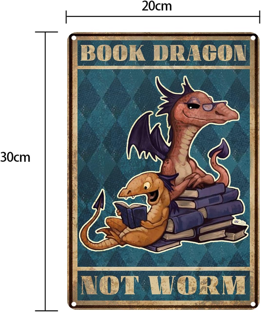 Letrero de metal retro con diseño de dragón con texto en inglés “Dragon Not Worm”, póster divertido para biblioteca, cafetería, sala de estar,