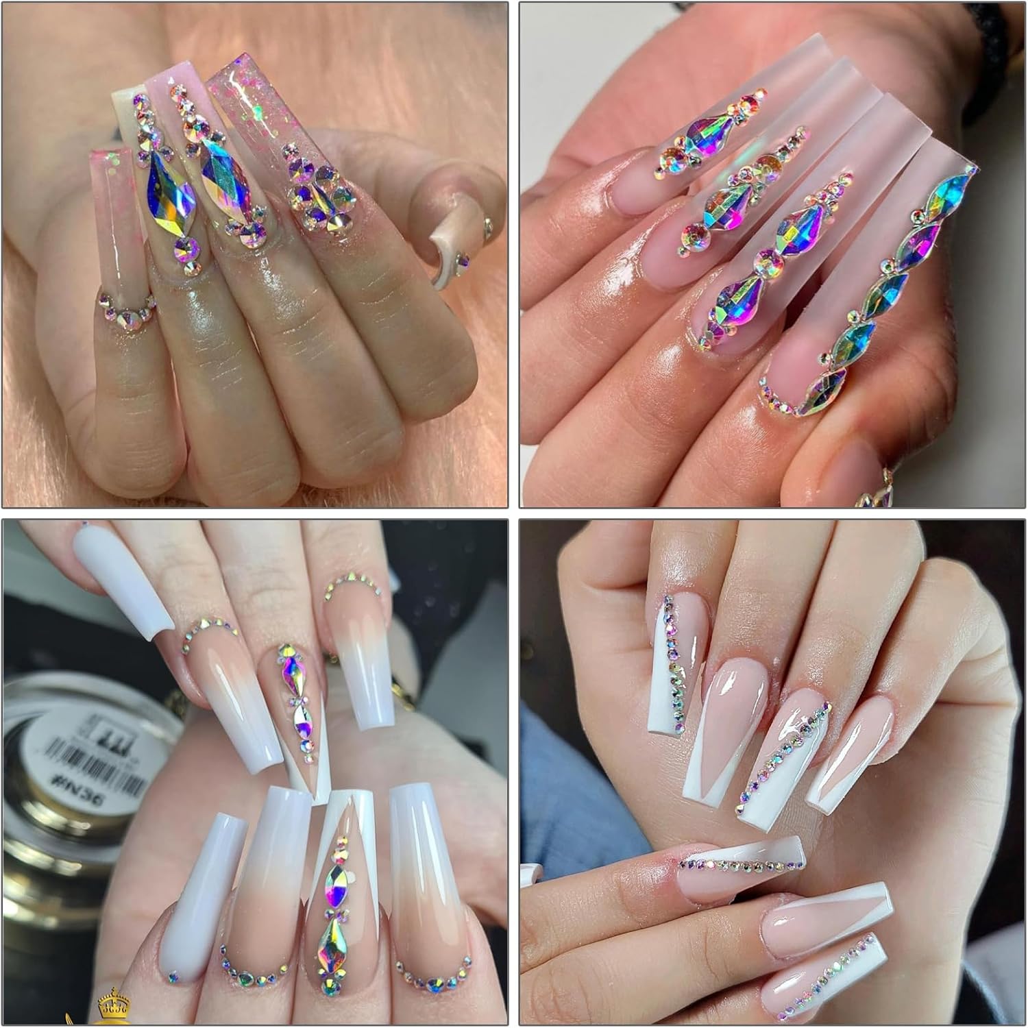 2120 diamantes de imitación Ab para uñas con parte trasera plana, redondos, multiformas, diamantes de imitación para uñas acrílicas, vidrio, con