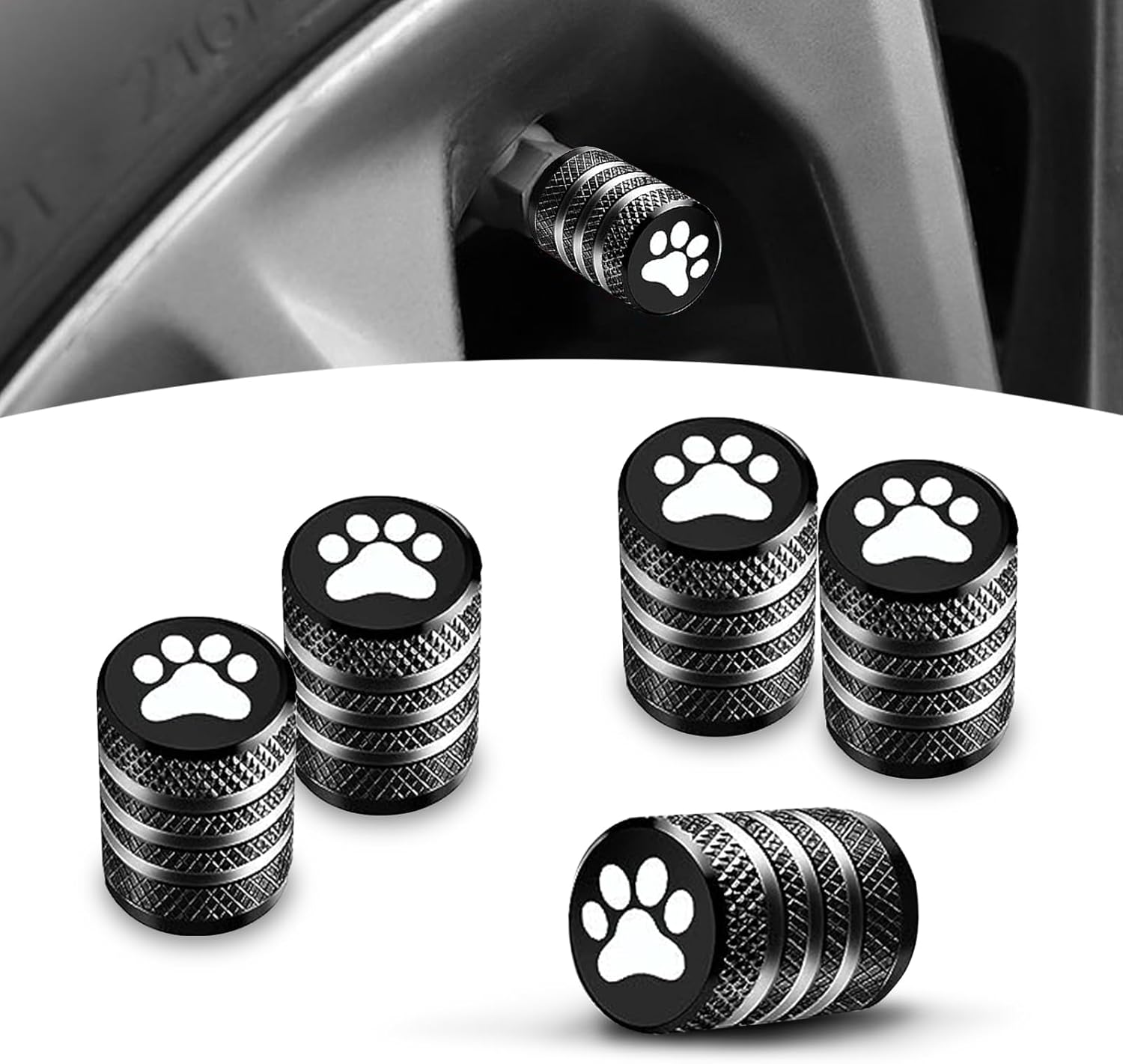 5 tapas de vástago de válvula de neumático, metal con forro resistente a fugas tapa de aire para neumáticos, patas de perro (negro)