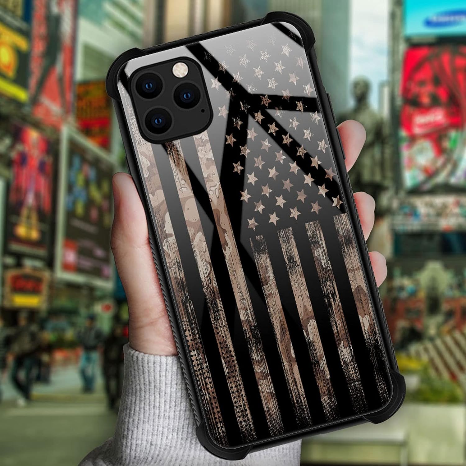 Yuning419 Funda compatible con iPhone 11, diseño de plexiglás 11 para niños y hombres, diseño de bandera estadounidense de grano de madera, a prueba