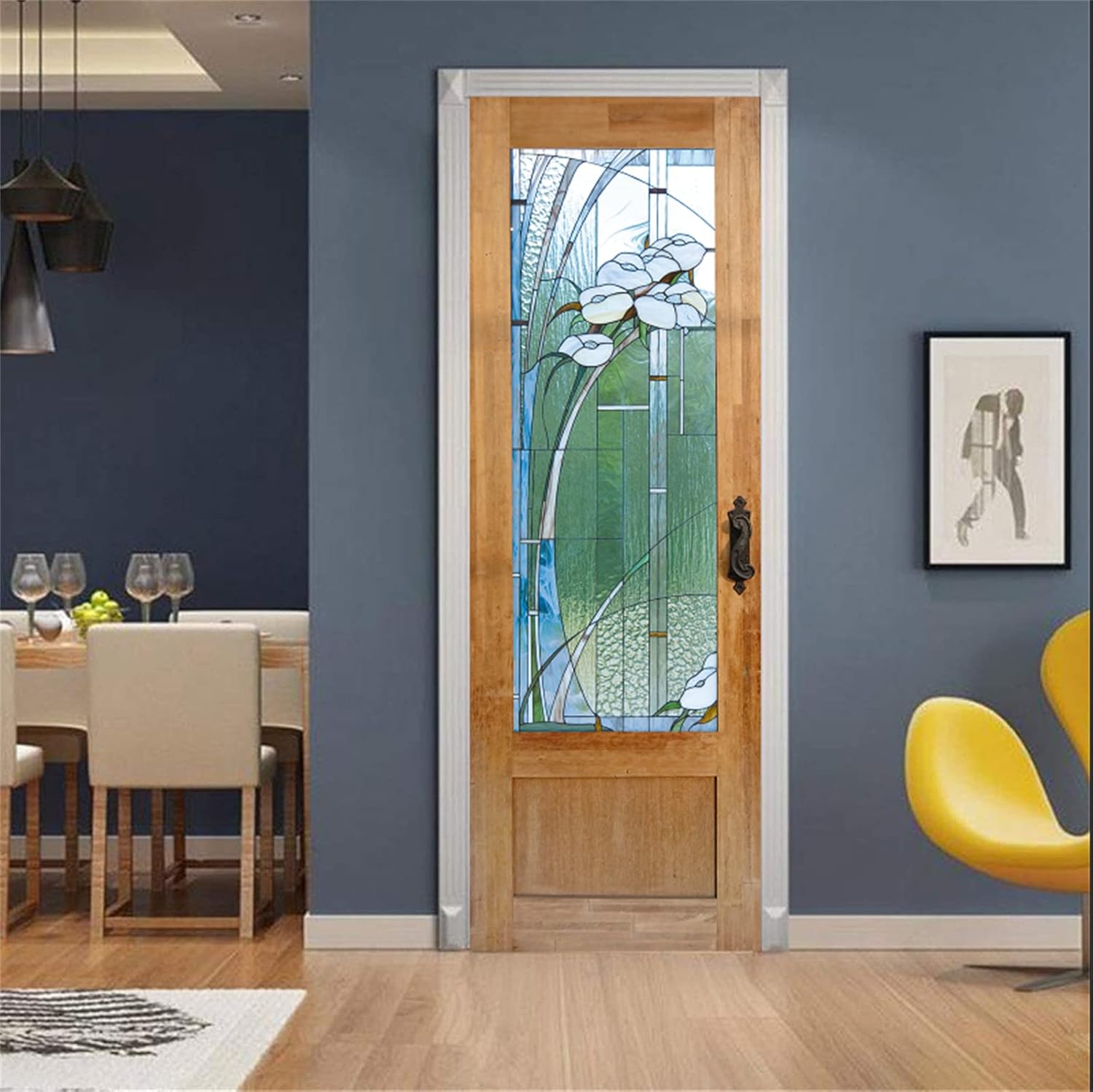 artfanke Adhesivo para puerta de vidrieras 3D, murales de madera retro, papel tapiz autoadhesivo para puerta, calcomanía impermeable para puerta del