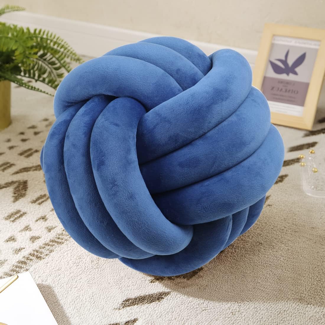 KUCCO – Cojines de bola con nudo redondo, decoración de habitación de los niños, juguetes de peluche, accesorios de fotografía (azul oscuro, 10.6in)